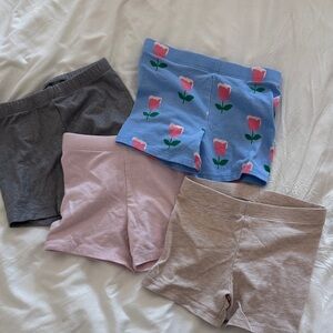 Set of Four Girls' Shorts - Gray, Pink, Blue with Tulips, Tan
